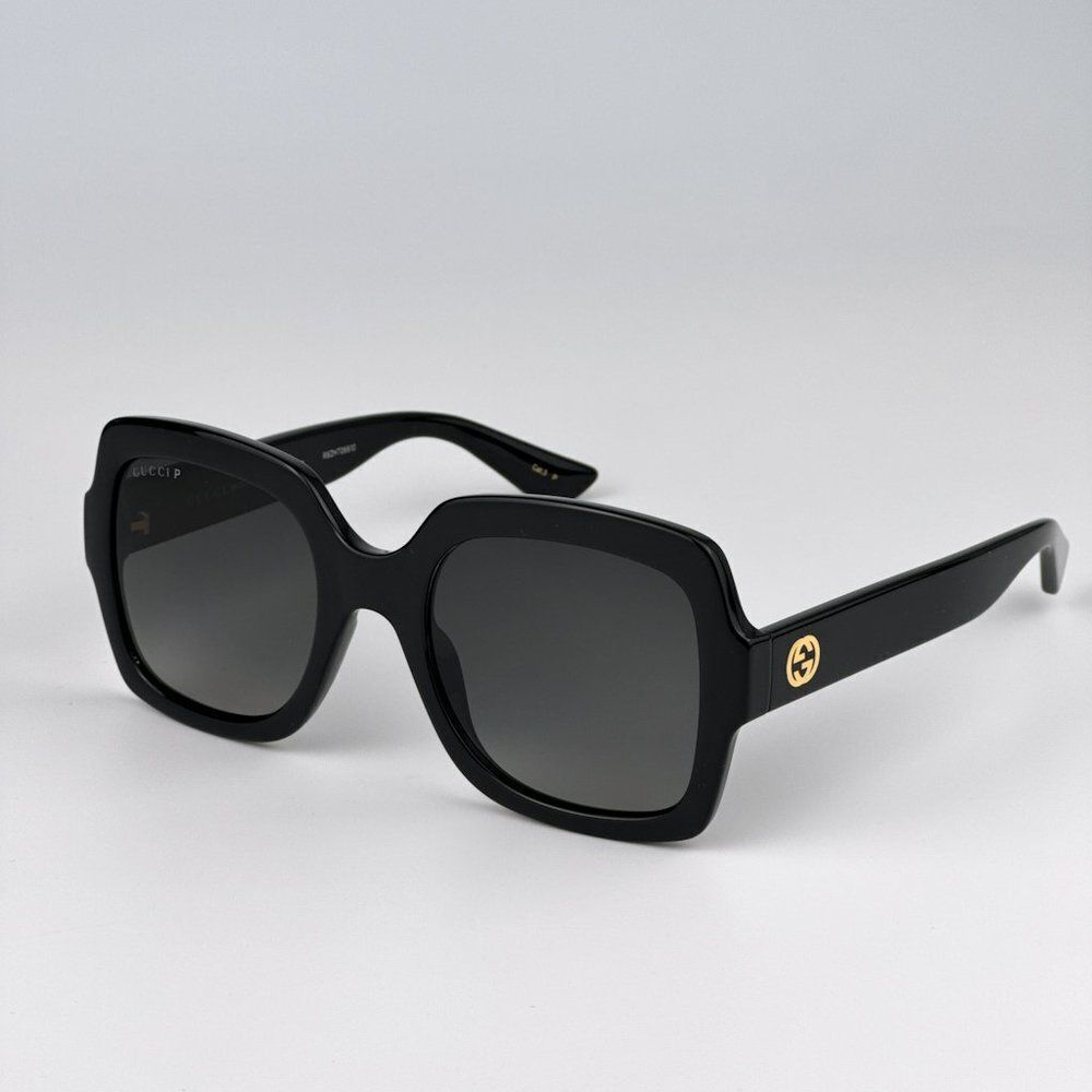 NEW Gucci GG1337S 002 Shiny Black Gradient Gray Polarized Square Women Sunglasse - Picture 6 of 13